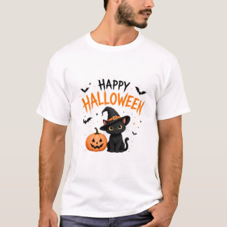 Glad Halloween Svart Katt Häxa Söt Halloween T Shirt