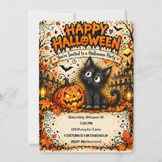 🎃🐈⬛ Glad Halloween Svart Katt Inbjudan 👻✨