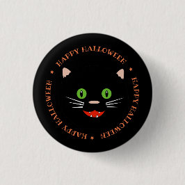 Glad Halloween Svart Katt Knapp