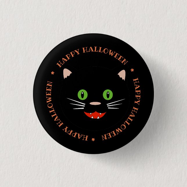 Glad Halloween Svart Katt Knapp (Framsida)