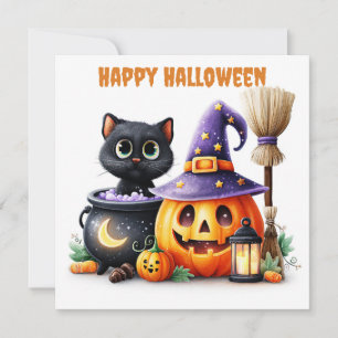 Glad Halloween Svart Katt Kort