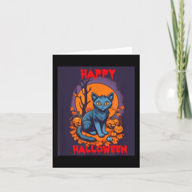 Glad Halloween Svart Katt Kort (Framsida)