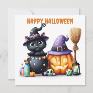Glad Halloween Svart Katt Kort