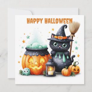 Glad Halloween Svart Katt Kort
