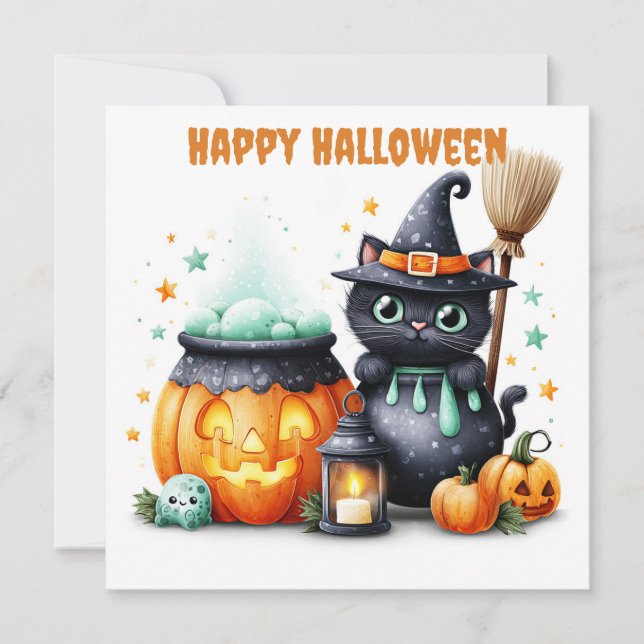 Glad Halloween Svart Katt Kort (Framsida)