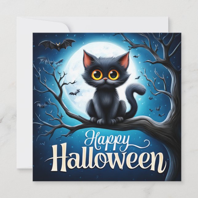 Glad Halloween Svart Katt Kort (Framsida)