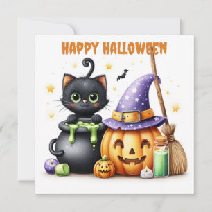 Glad Halloween Svart Katt Kort