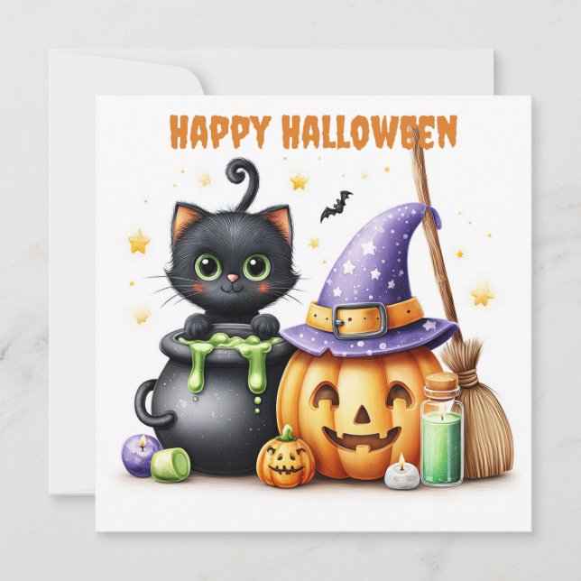 Glad Halloween Svart Katt Kort (Framsida)