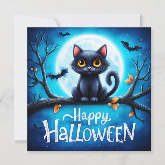 Glad Halloween Svart Katt Kort (Framsida)