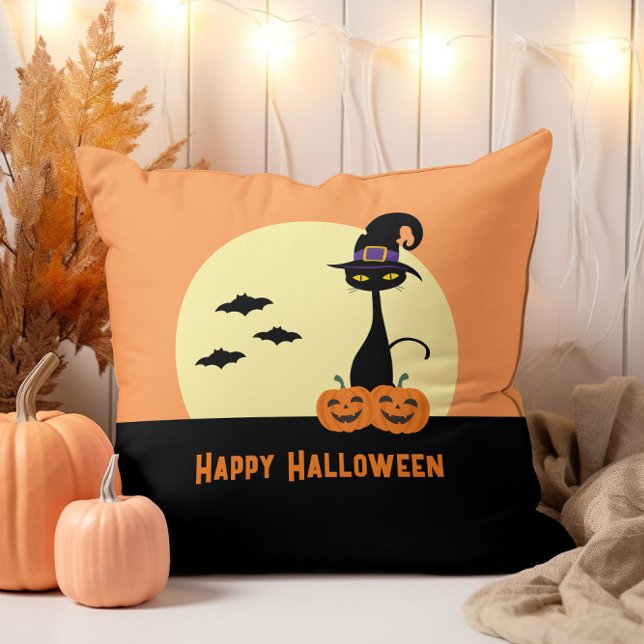Glad Halloween Svart Katt Kudde (Skapare uppladdad)