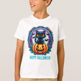 Glad Halloween Svart Katt på Pumpa T Shirt