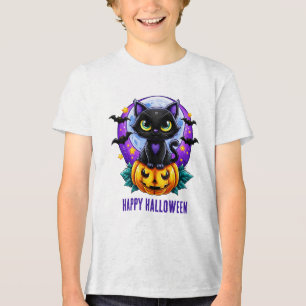 Glad Halloween Svart Katt på Pumpa T Shirt