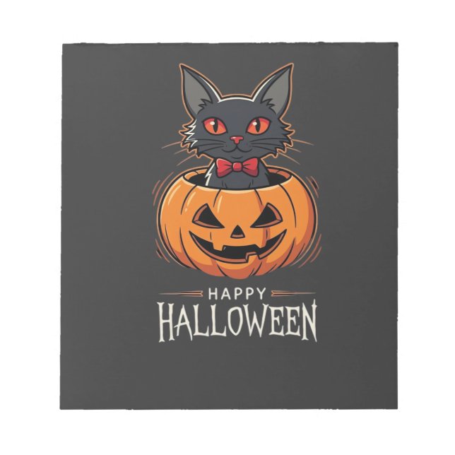 Glad Halloween Svart Katt Pumpa Design_1 Anteckningsblock (Framsida)