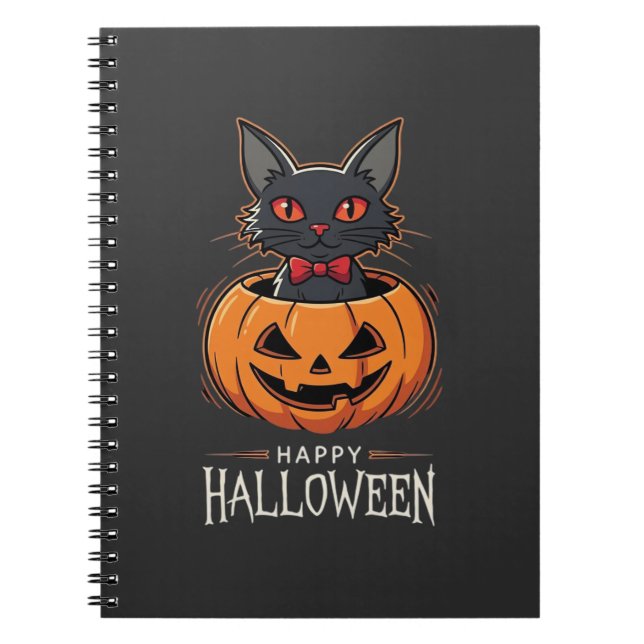 Glad Halloween Svart Katt Pumpa Design_1 Anteckningsbok (Framsidan)