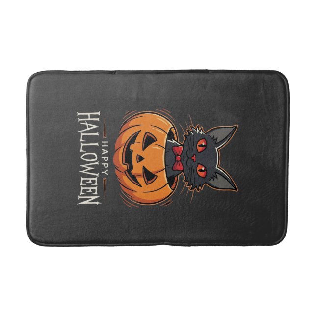 Glad Halloween Svart Katt Pumpa Design_1 Badrumsmatta (Framsidan)