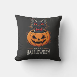 Glad Halloween Svart Katt Pumpa Design_1 Kudde