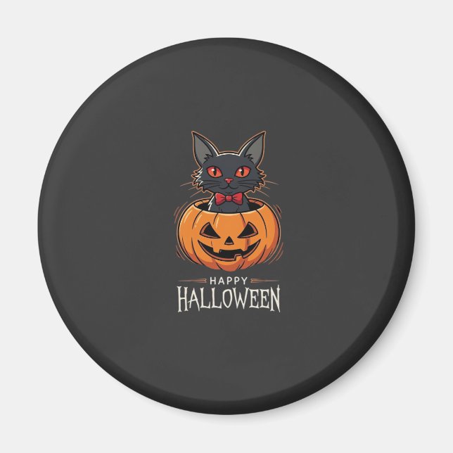 Glad Halloween Svart Katt Pumpa Design_1 Magnet (Framsidan)