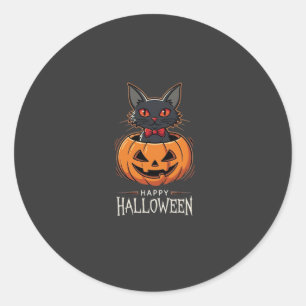 Glad Halloween Svart Katt Pumpa Design_1 Runt Klistermärke