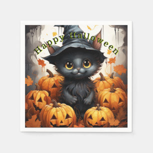 Glad Halloween Svart Katt Pumpa Pappersservett
