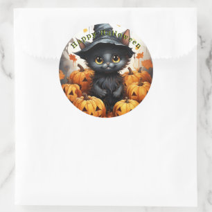 Glad Halloween Svart Katt Pumpa Runt Klistermärke