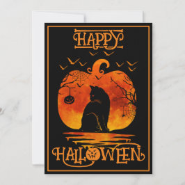Glad Halloween Svart Katt Spindel Fladdermöss  Inbjudningar