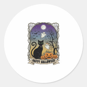Glad Halloween Svart Katt Spöken Pumpa_1 Runt Klistermärke