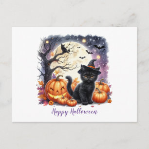 Glad Halloween Svart Kattunge Helg Vykort