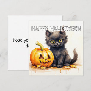 Glad Halloween Svart Kattunge Katt Kort