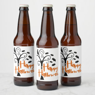 Glad Halloween Svart Orange Död Träd Ondska Bats Ölflaska Etikett