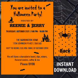 Glad Halloween Svart & Orange Halloweenfest Inbjudningar