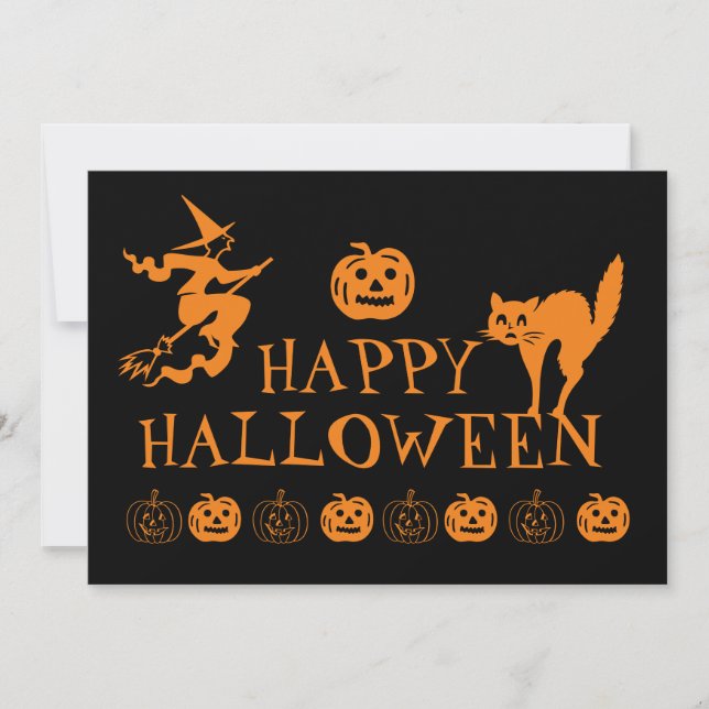 Glad Halloween svart orange skräck  Julkort (Framsida)