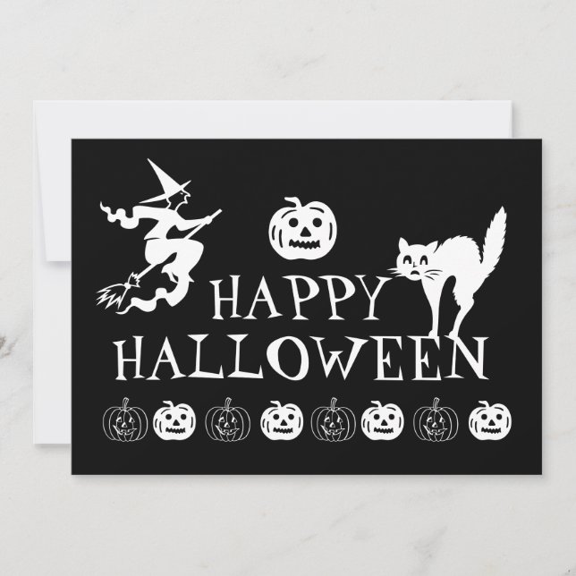 Glad Halloween svart vit kuslig Julkort (Framsida)