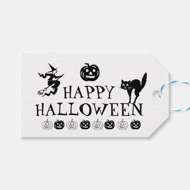 Glad Halloween svart vit spöklik fördelar Presentetikett (Framsidan (Horisontell))