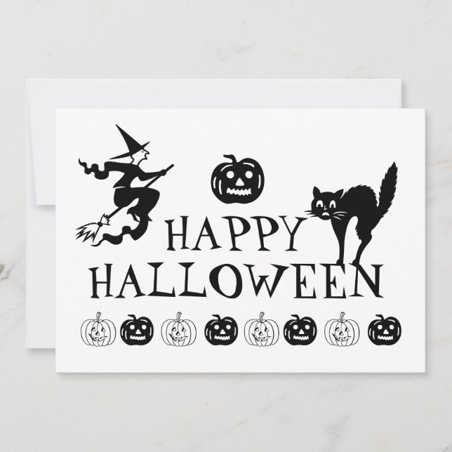 Glad Halloween svart vit spöklik Högtidskort Julkort (Framsida)