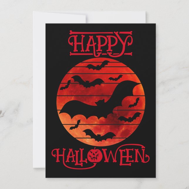 Glad Halloween Svarta Fladdermöss Måne Apelsiner Inbjudningar (Framsida)
