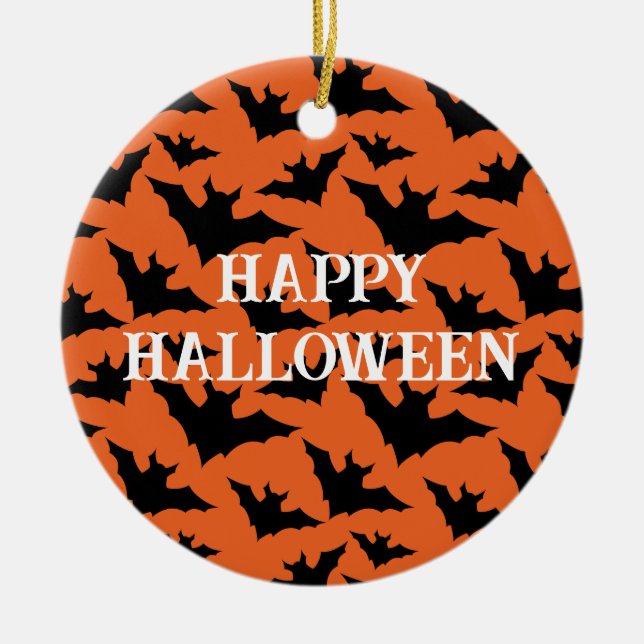 Glad Halloween svarta fladdermöss orange spöklik m Julgransprydnad Keramik (Framsidan)