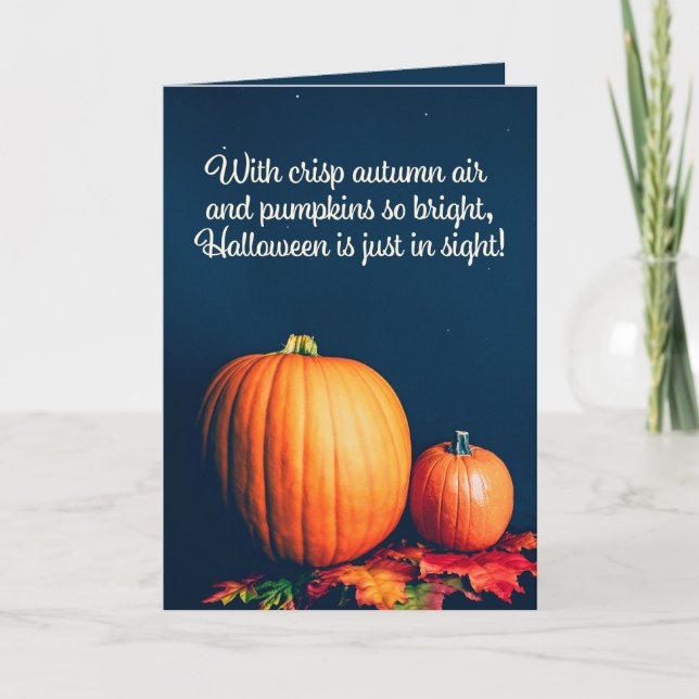 Glad Halloween till alla Pumpa Höstlöv Helgkort (Framsida)
