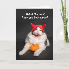 Glad Halloween till någon katt i djävulskostym Helgkort