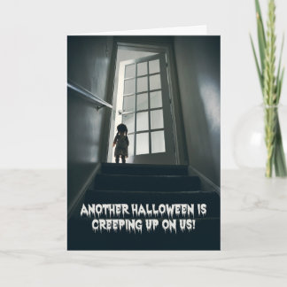 Glad Halloween till någon läskig docka trappa Helgkort