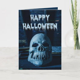 Glad Halloween till någon läskig dödskalle fotogra Helgkort