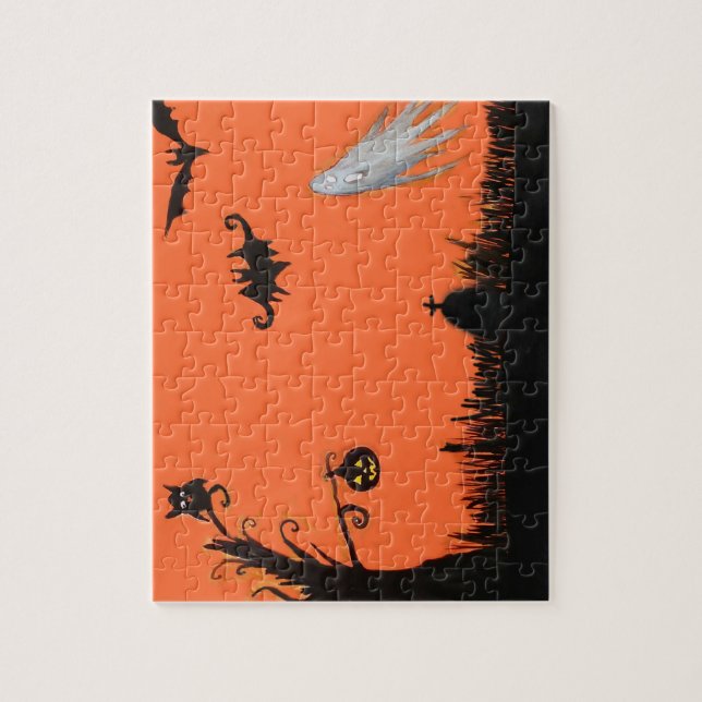 Glad Halloween Träd Spöke Pussel med presentlåda (Vertikal)
