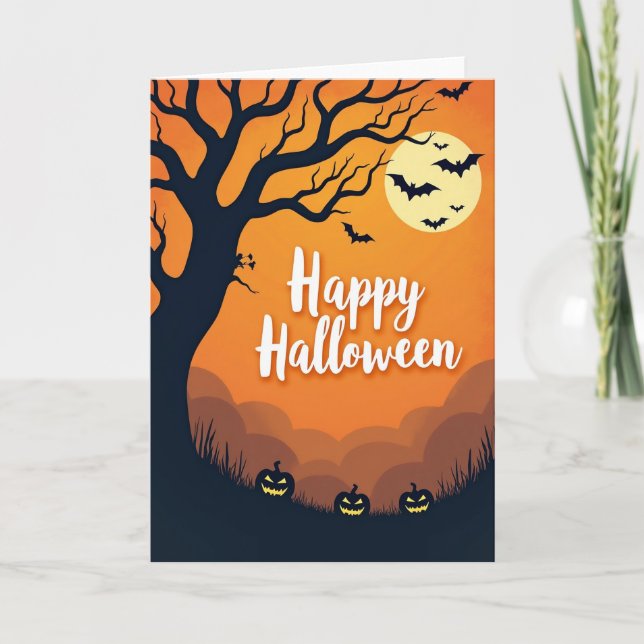 Glad Halloween Trädkort Kort (Framsida)