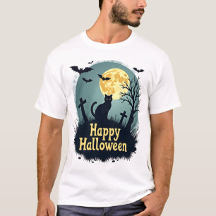 Glad Halloween-tröja med katt på kyrkogård - Grun T Shirt