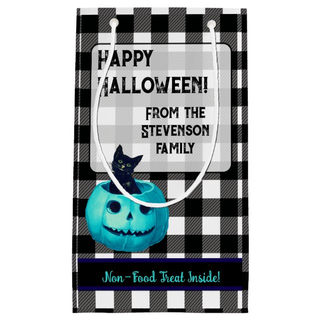 Glad Halloween Turkos Pumpa och Svart Katt (Framsidan)