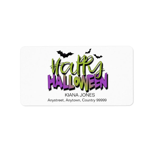 Glad Halloween-typografi med fladdermöss Grön ID68 Adressetikett (Framsidan)
