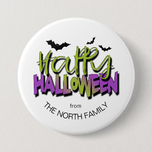 Glad Halloween-typografi med fladdermöss grön ID68 Knapp