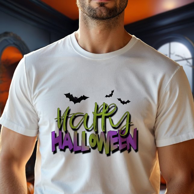 Glad Halloween-typografi med fladdermöss Grön ID68 T Shirt (Skapare uppladdad)