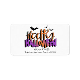 Glad Halloween-typografi med fladdermöss Orange ID Adressetikett
