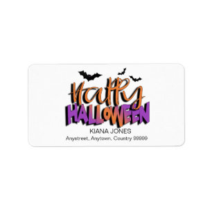 Glad Halloween-typografi med fladdermöss Orange ID Adressetikett