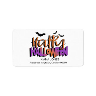 Glad Halloween-typografi med fladdermöss Orange ID Adressetikett